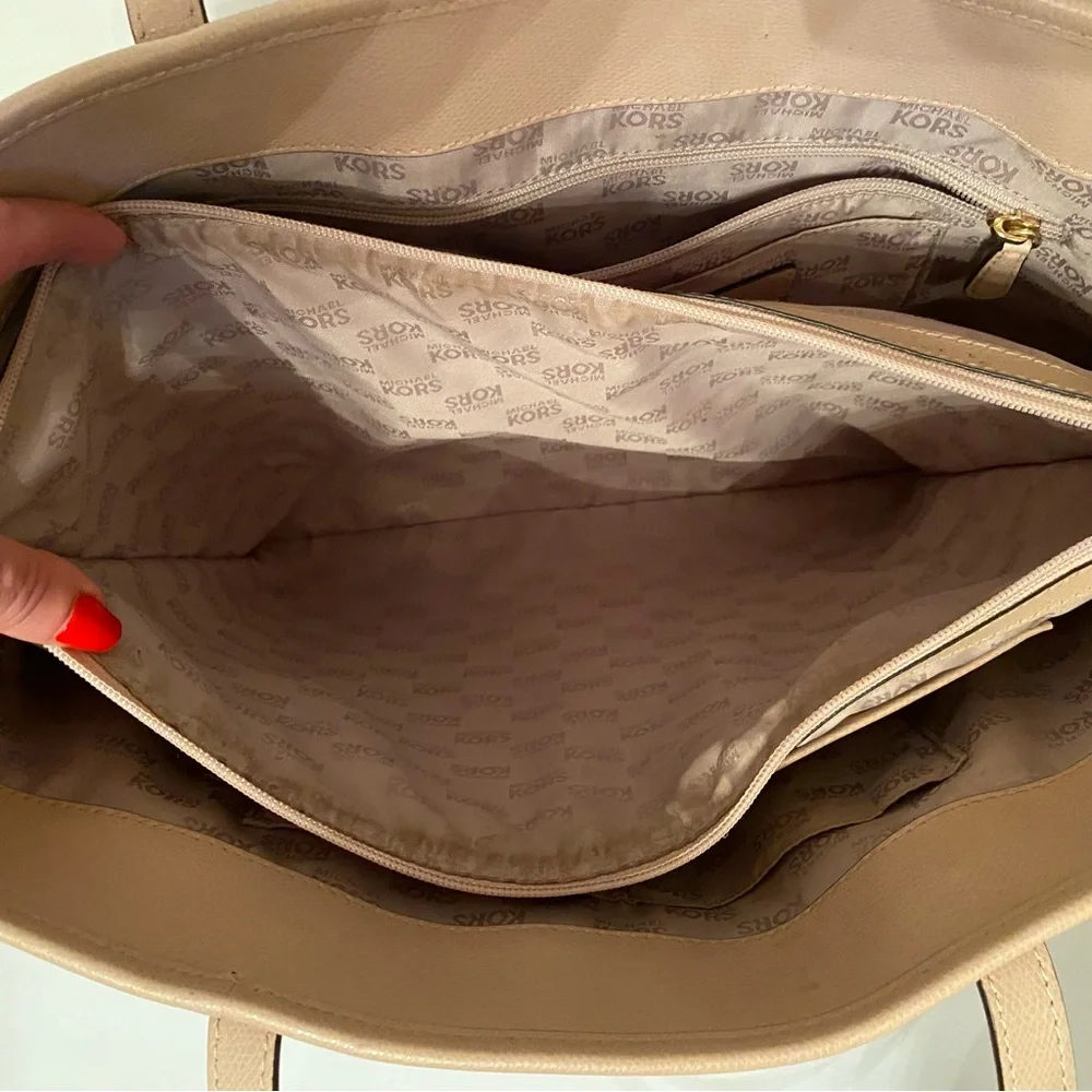 MICHAEL KORS TOTE BAG PINK SAFFIANO TEXTURED LEATHER 2 STRAPS ZIP CENTER LARGE
